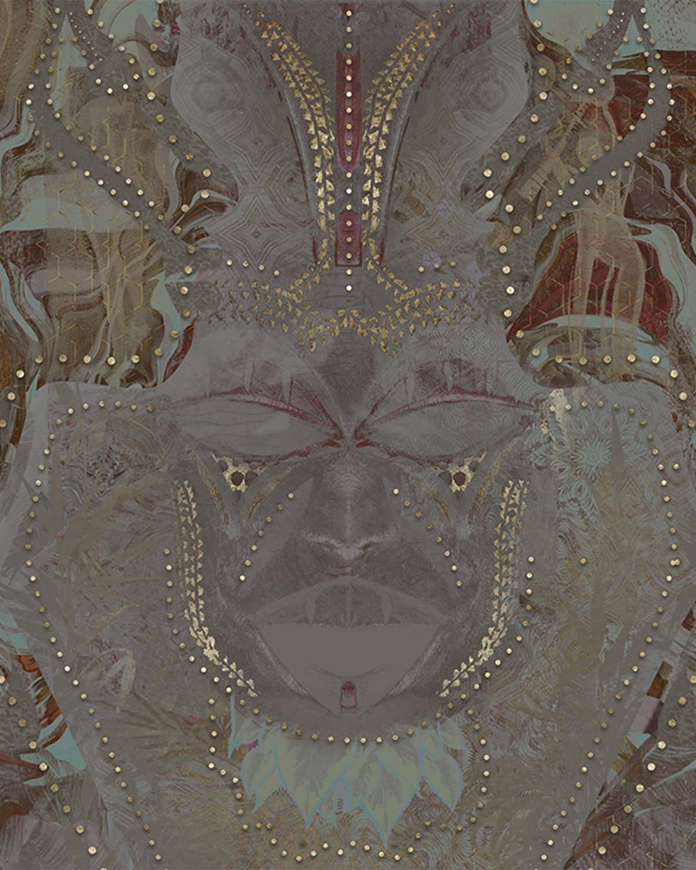 Dark Lagoon Abstract African Tribal Mask Mural M3068 - Sample
