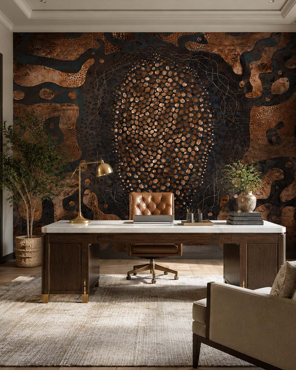 Burnished Russet Earthy Abstract Pebbles Mural M3070 - Sample