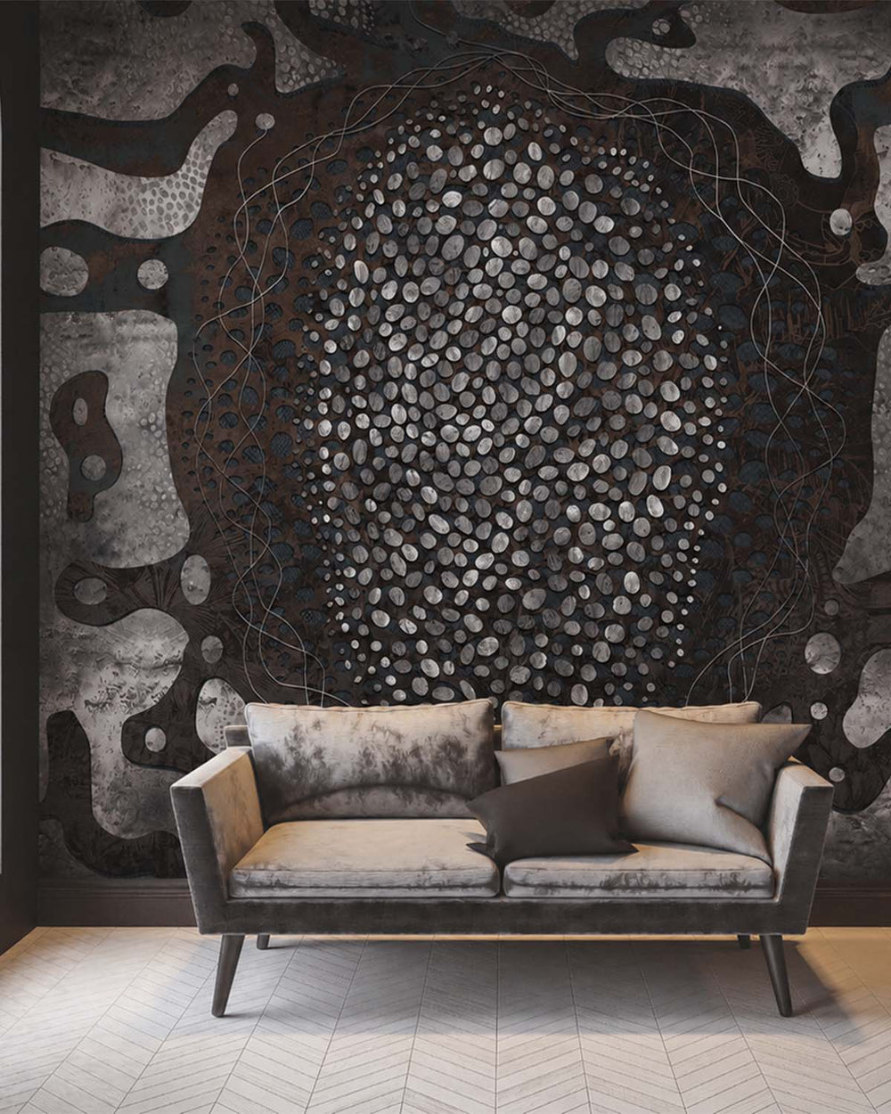 Titanium Earthy Abstract Pebbles Mural M3071 - Sample