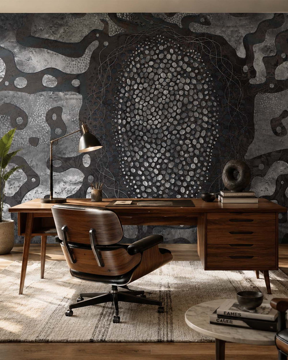 Titanium Earthy Abstract Pebbles Mural M3071 - Sample