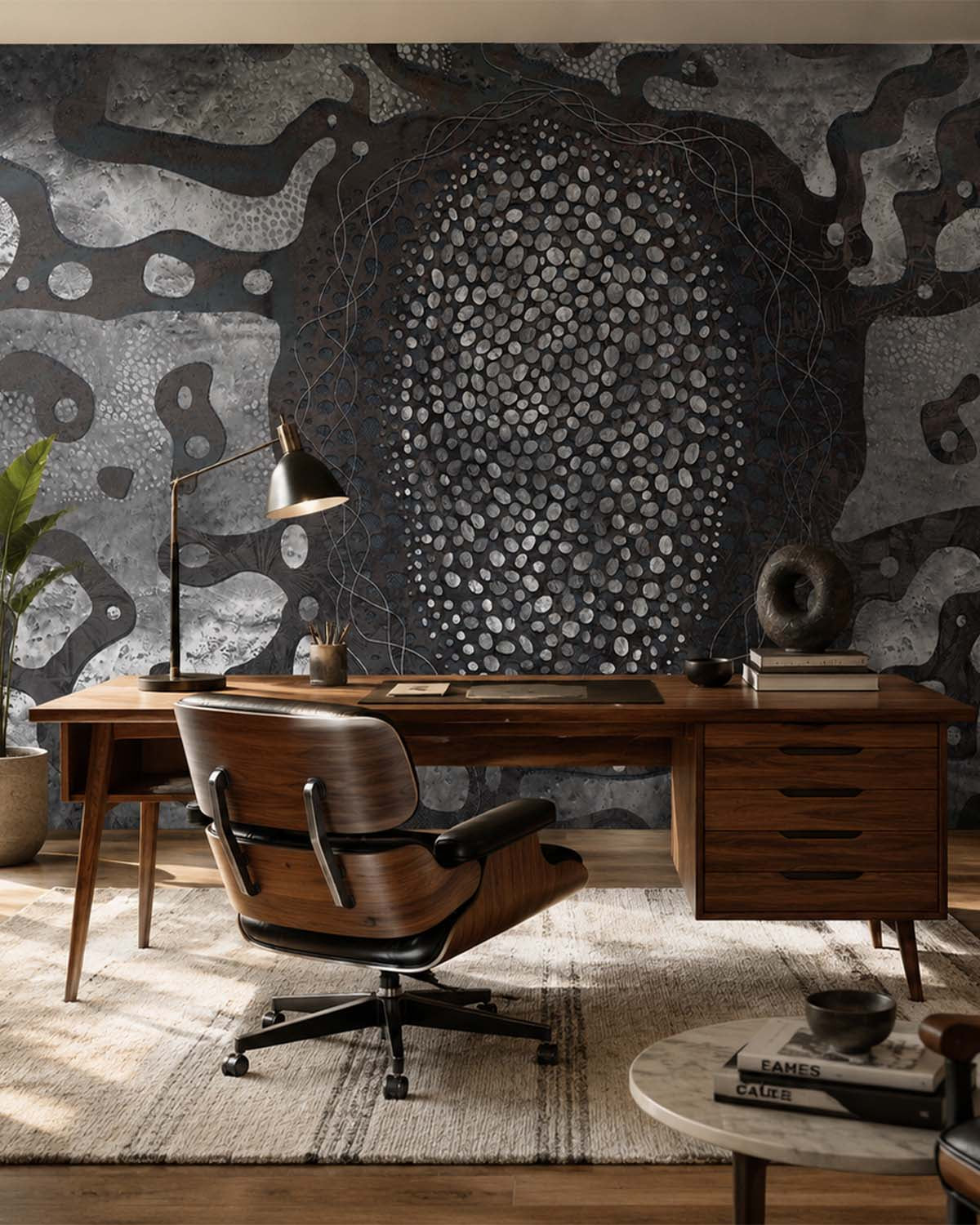Titanium Earthy Abstract Pebbles Mural M3071 - Sample