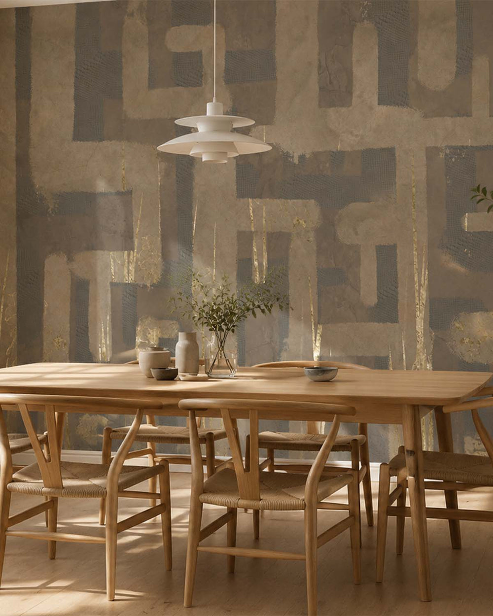 Greenish Grey Bark Abstract Labyrinth Mural M3072