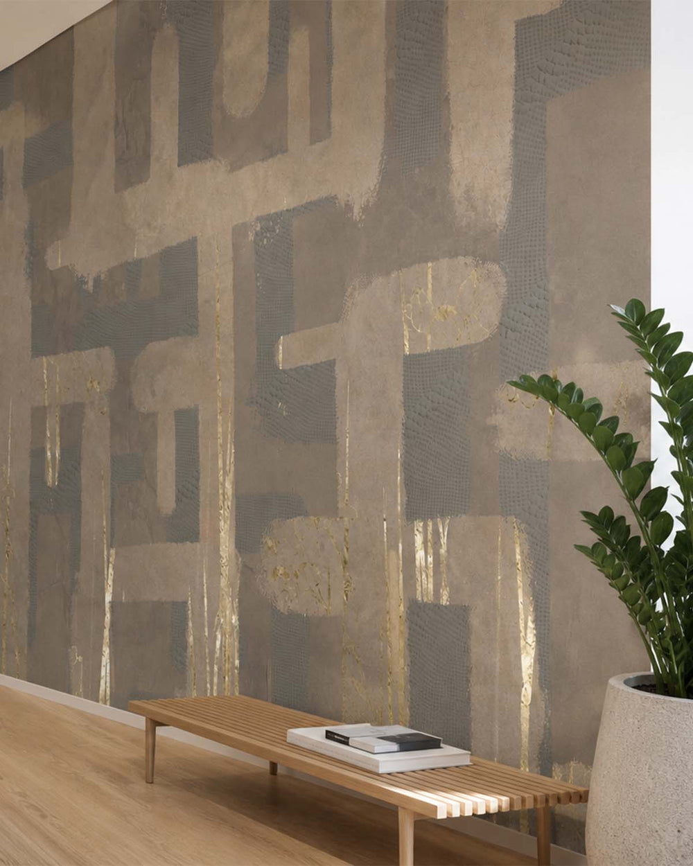 Greenish Grey Bark Abstract Labyrinth Mural M3072