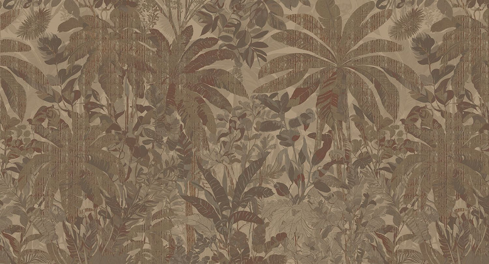 Nurude Brown Painterly Tropical Landscape Mural M3076