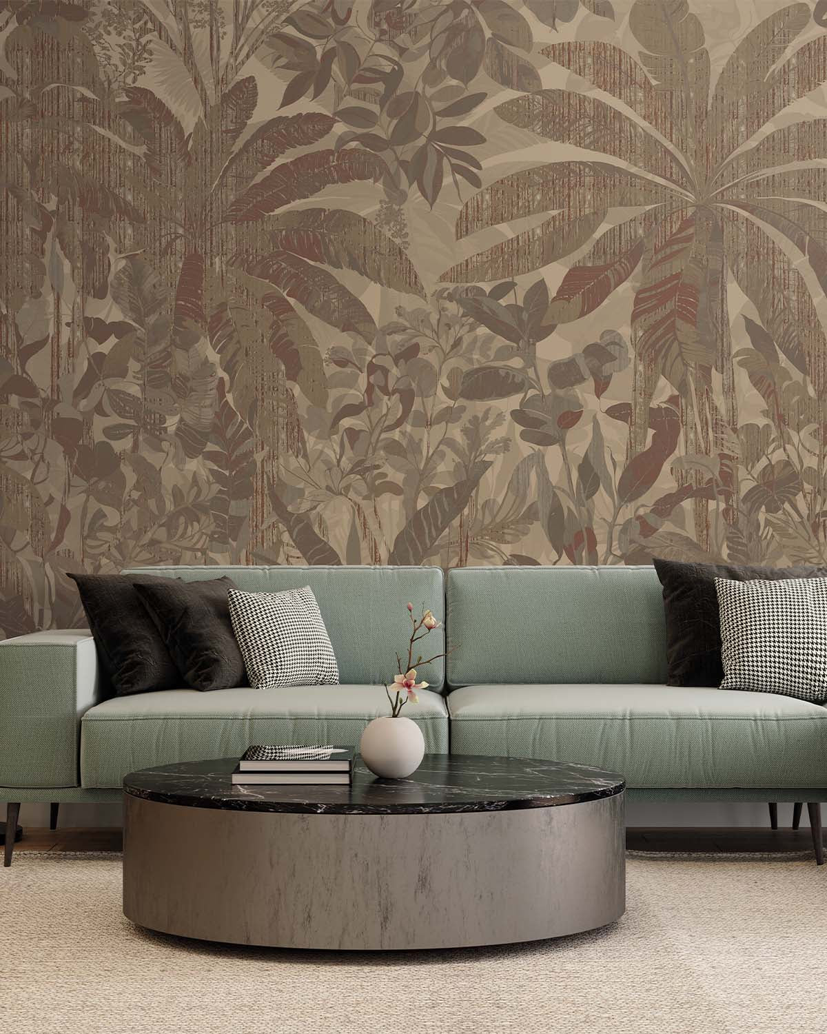 Nurude Brown Painterly Tropical Landscape Mural M3076