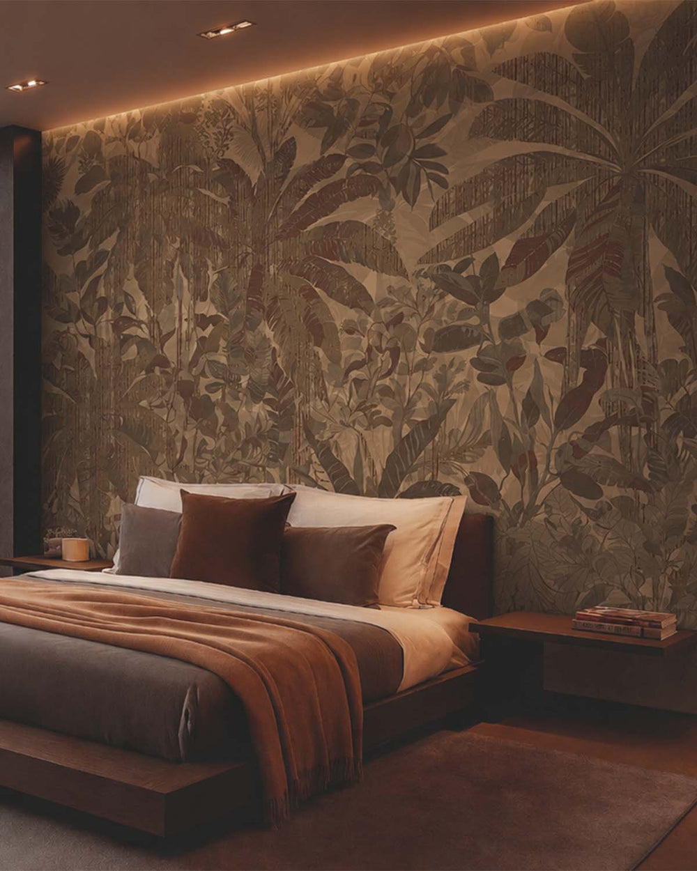 Nurude Brown Painterly Tropical Landscape Mural M3076