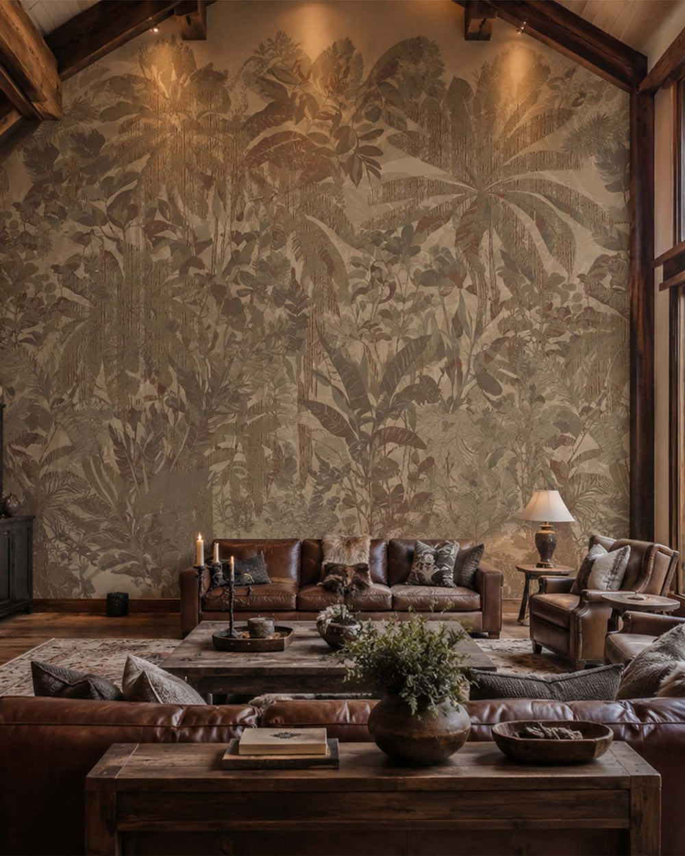 Nurude Brown Painterly Tropical Landscape Mural M3076