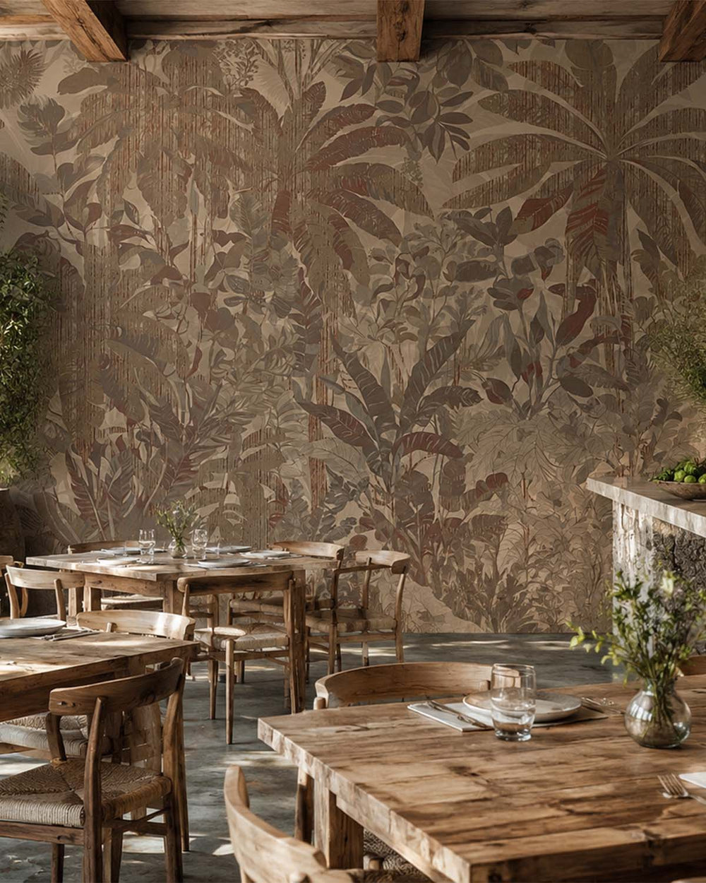 Nurude Brown Painterly Tropical Landscape Mural M3076