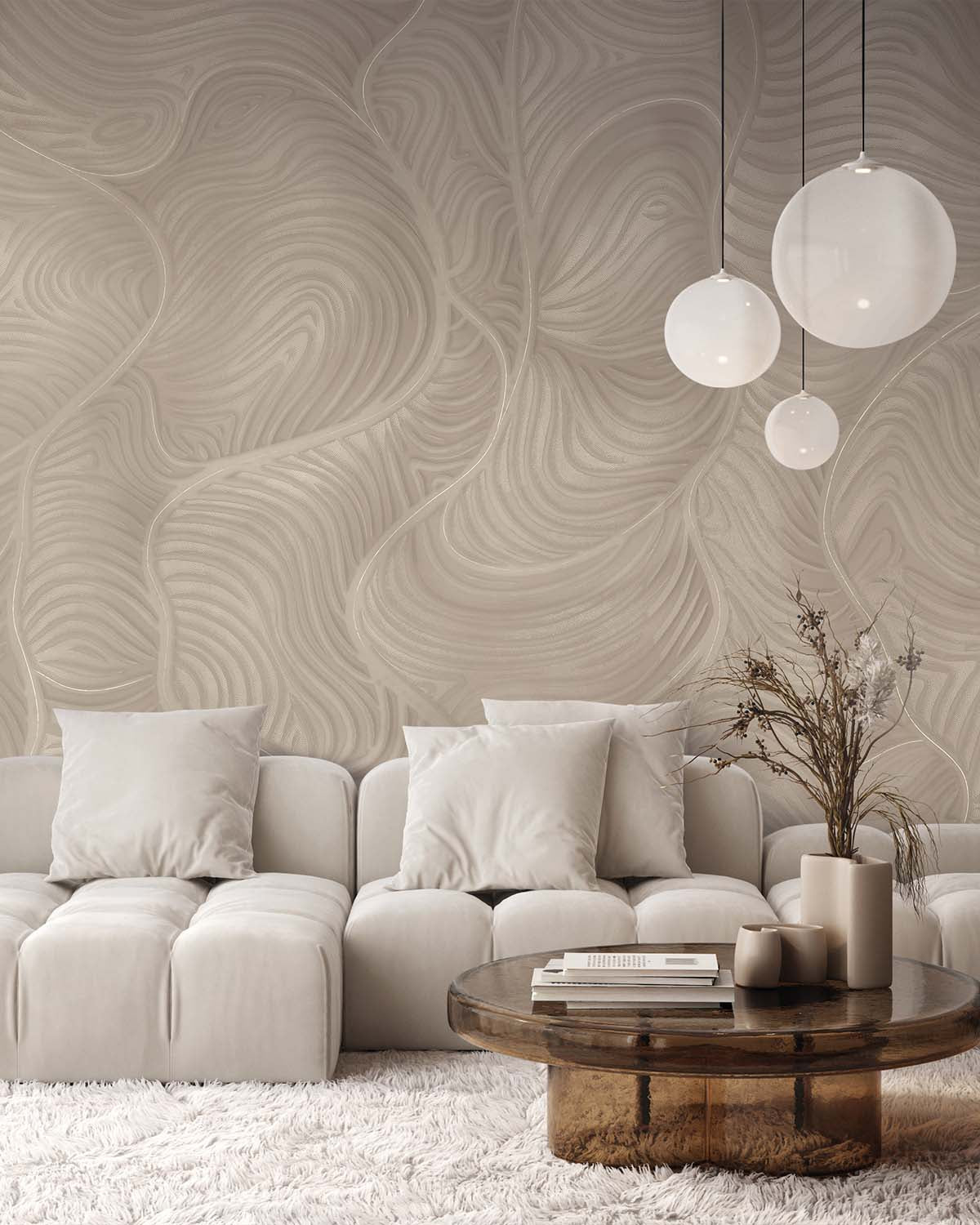 Tranquil Taupe Organic Wavy Woodgrain Mural M3079
