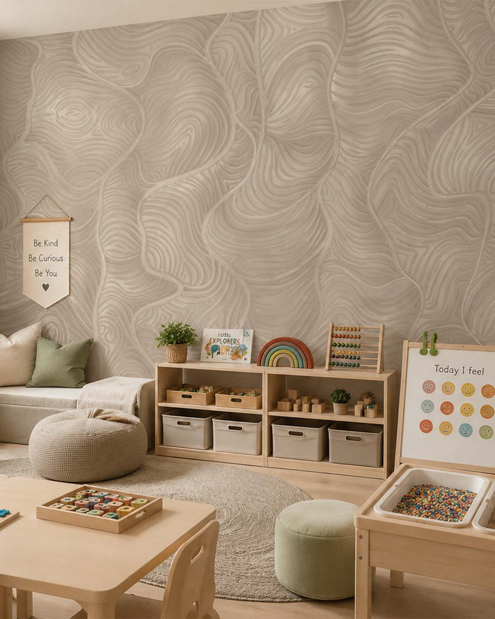 Tranquil Taupe Organic Wavy Woodgrain Mural M3079
