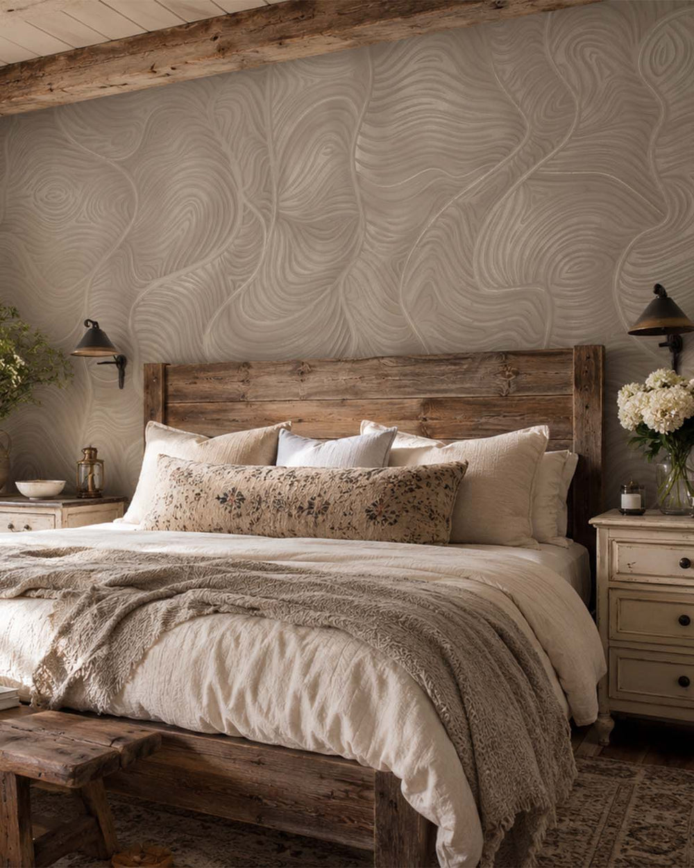 Tranquil Taupe Organic Wavy Woodgrain Mural M3079