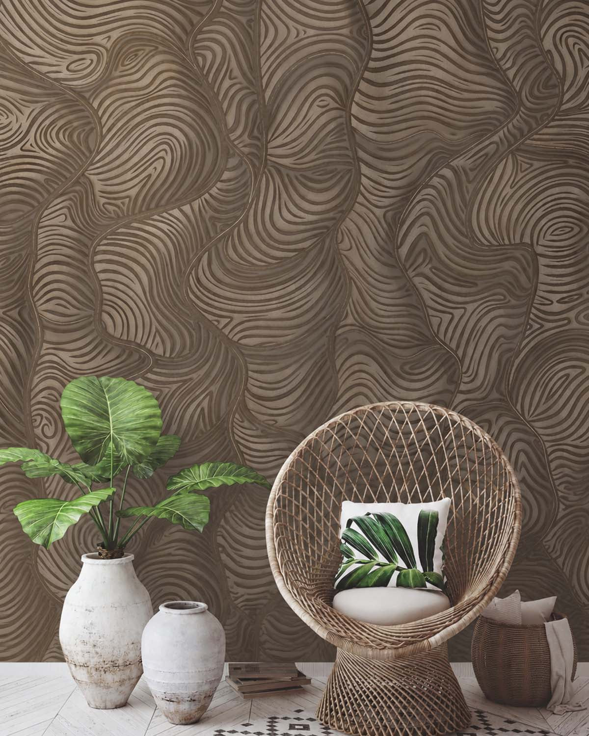 Mousy Brown Organic Wavy Woodgrain Mural M3080
