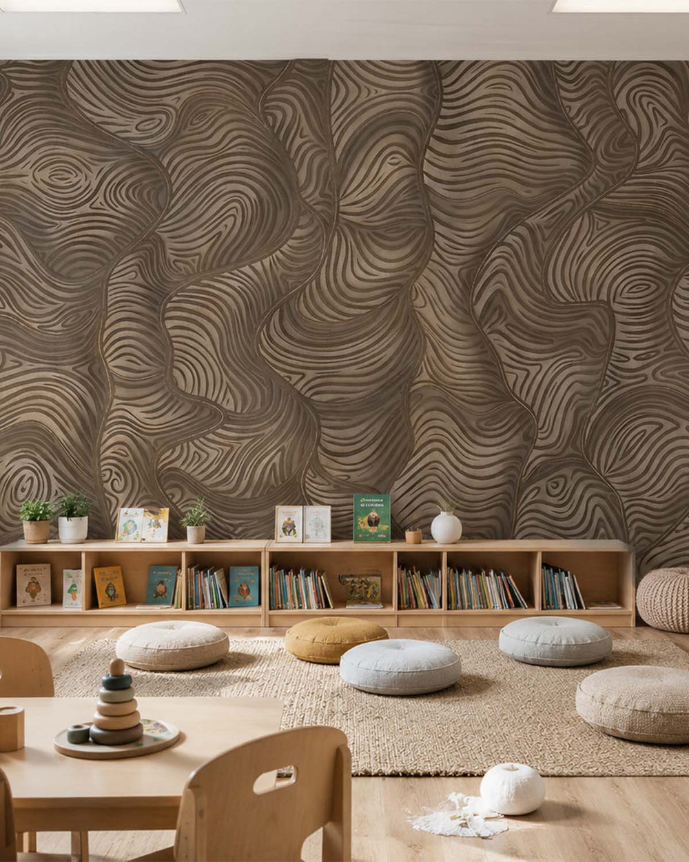 Mousy Brown Organic Wavy Woodgrain Mural M3080