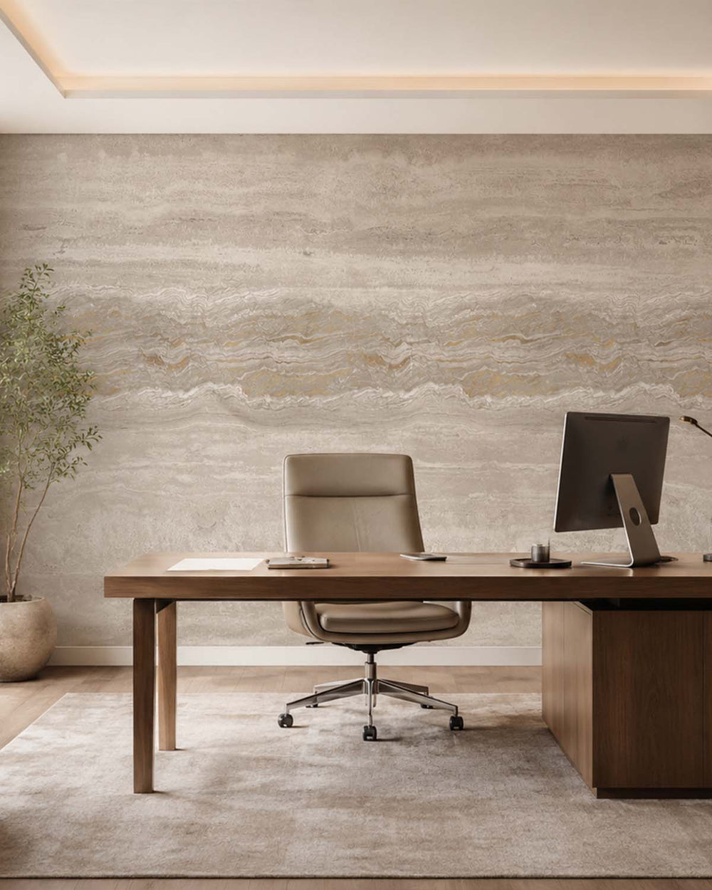 Sepia Tone Stratified Marble Stone Mural M3082