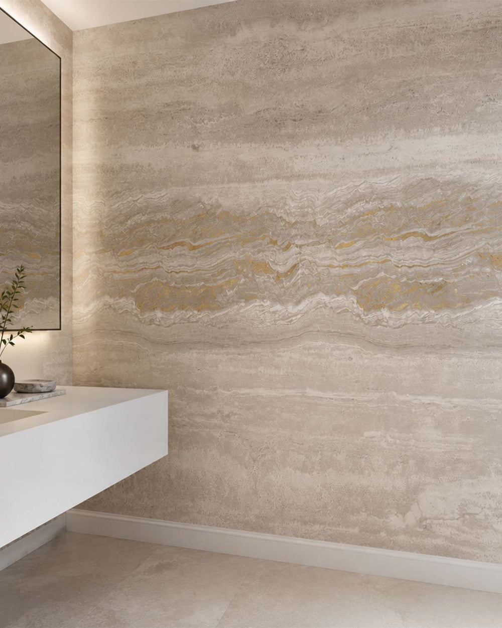 Sepia Tone Stratified Marble Stone Mural M3082