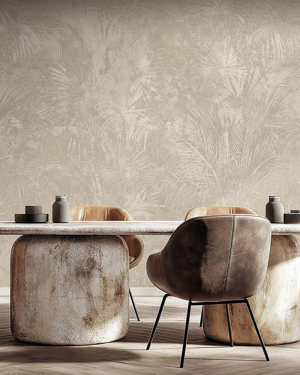 Pigeon Grey Luxe Areca Palm Leaf Mural M3085