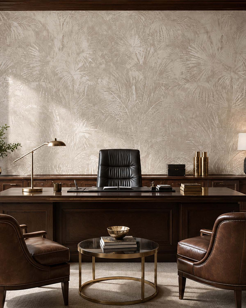 Pigeon Grey Luxe Areca Palm Leaf Mural M3085