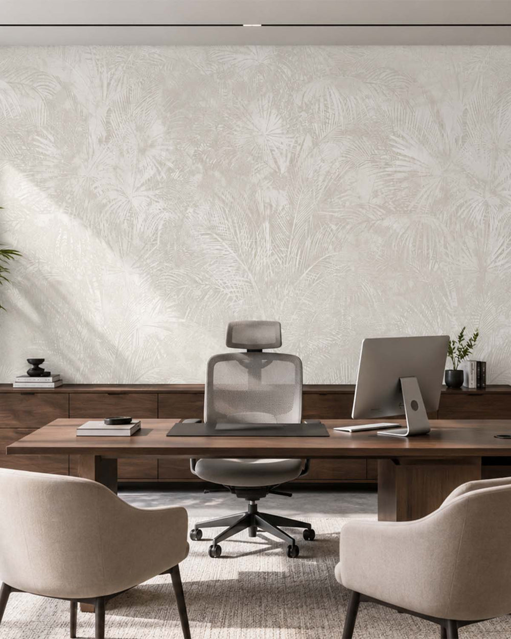 Foggy Day Luxe Areca Palm Leaf Mural M3086