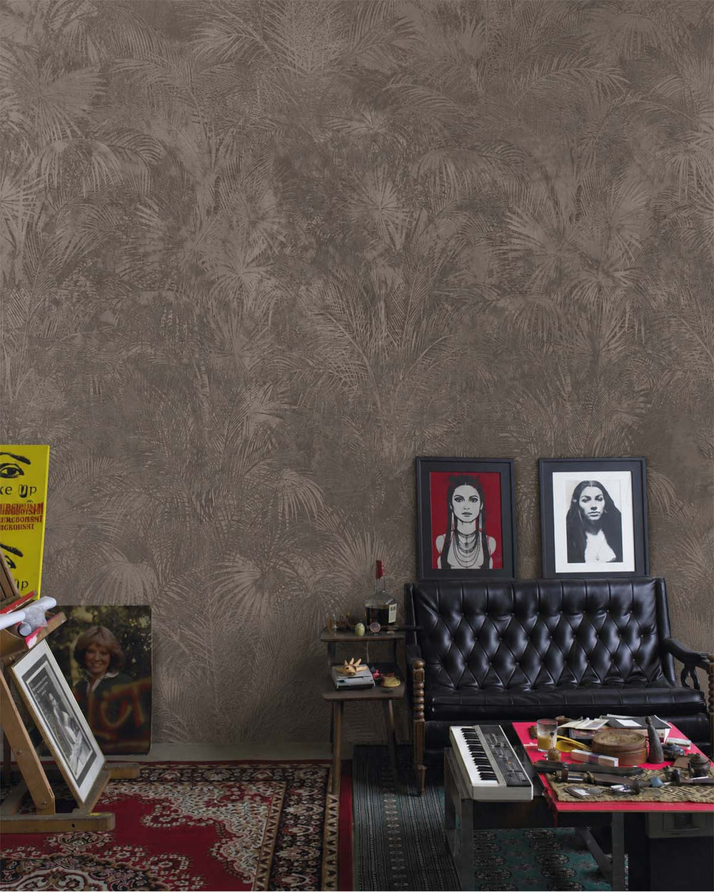 Vintage Khaki Luxe Areca Palm Leaf Mural M3087