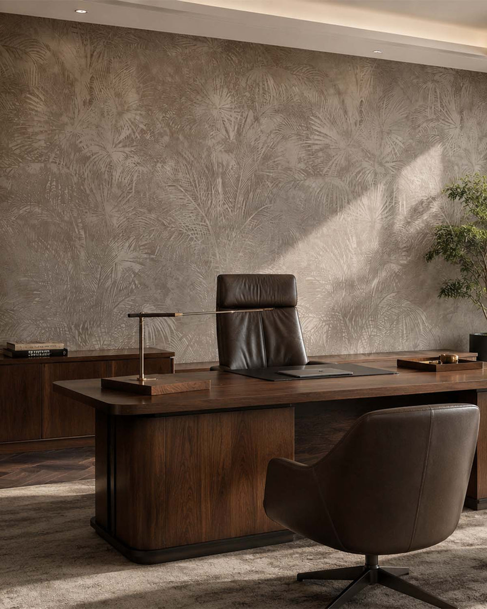 Vintage Khaki Luxe Areca Palm Leaf Mural M3087