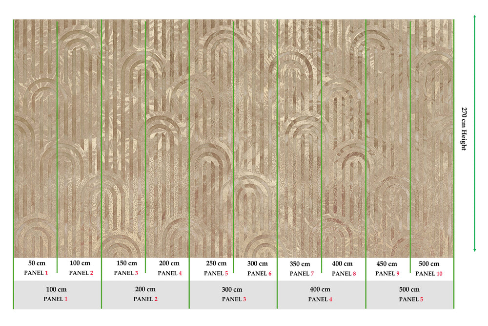Broccoli Brown Modern Organic Art Deco Arch Mural M3088