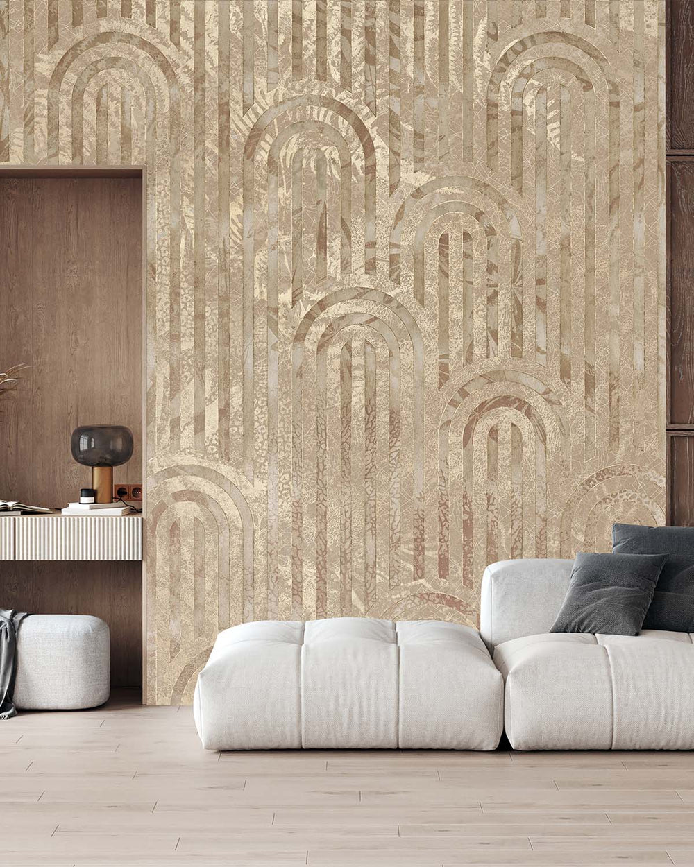 Broccoli Brown Modern Organic Art Deco Arch Mural M3088