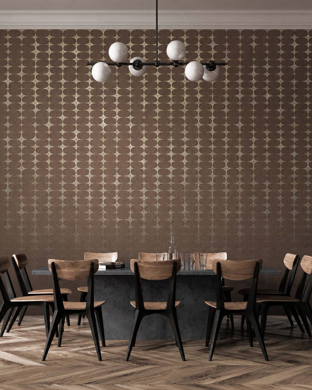 Caramelized Walnut Architectural Mesh Gradient Mural M3093
