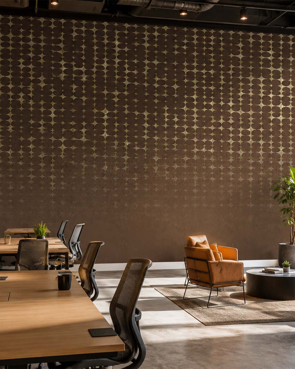 Caramelized Walnut Architectural Mesh Gradient Mural M3093