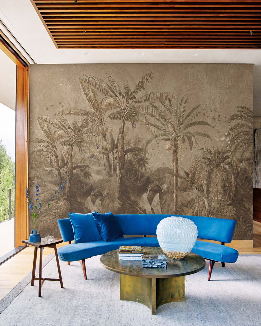 Greyish Brown Antique Botanical Jungle Scene Mural M3095