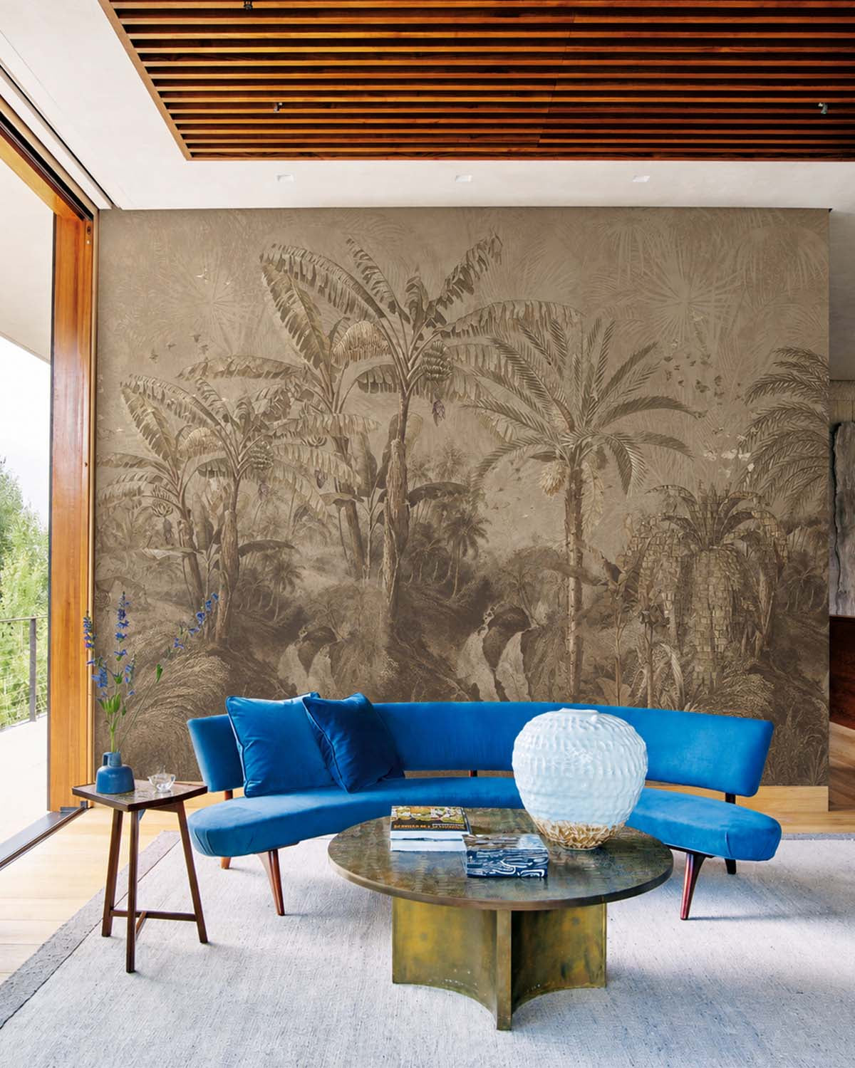 Greyish Brown Antique Botanical Jungle Scene Mural M3095