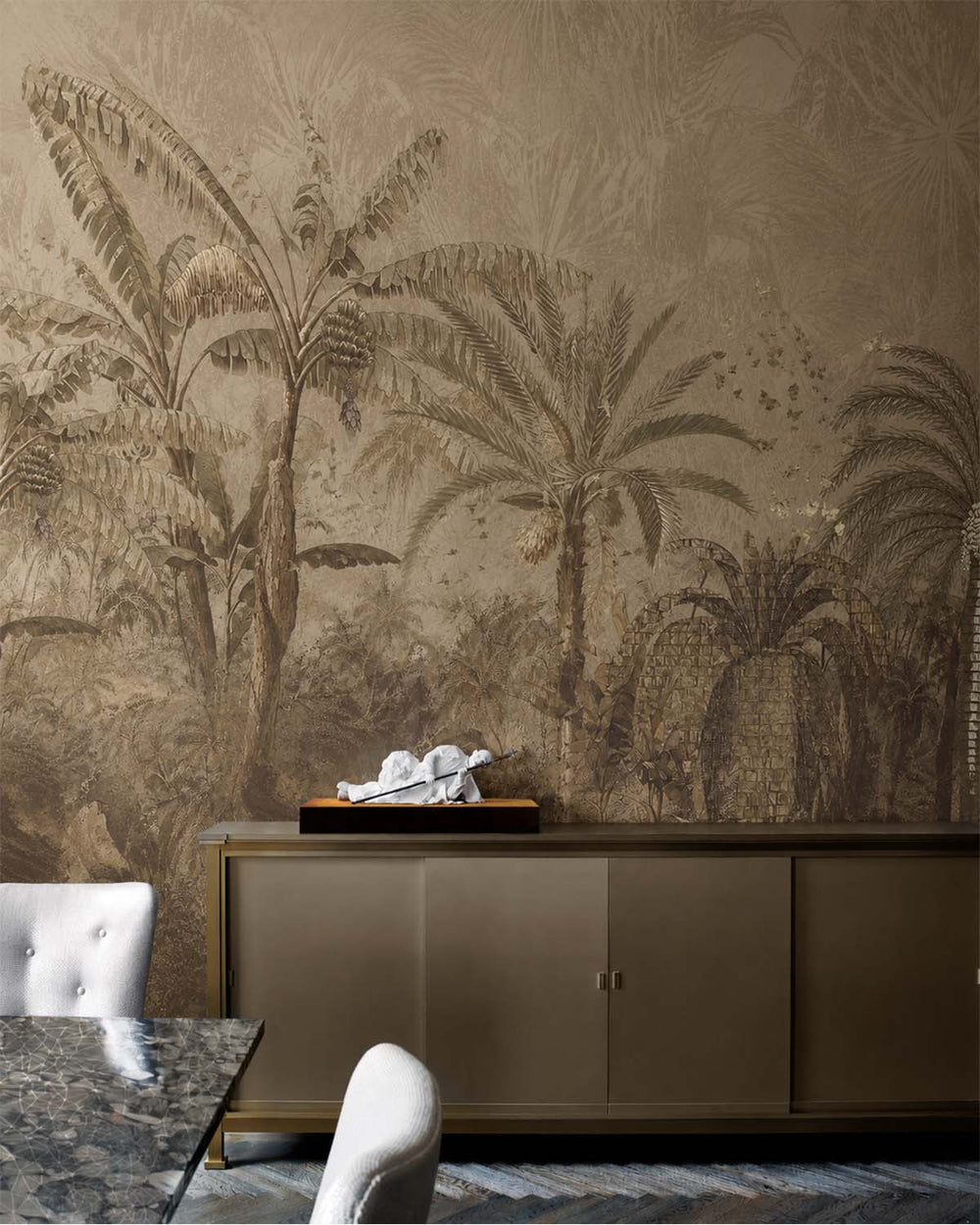 Greyish Brown Antique Botanical Jungle Scene Mural M3095