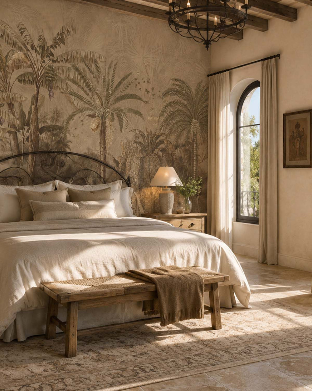 Greyish Brown Antique Botanical Jungle Scene Mural M3095