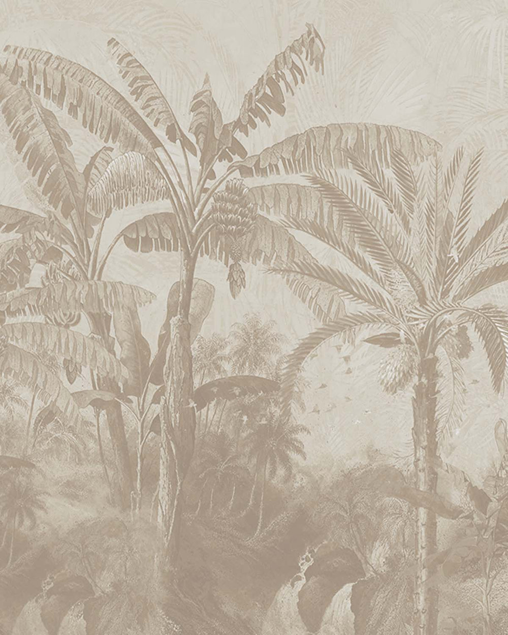 Oyster Grey Antique Botanical Jungle Scene Mural M3096
