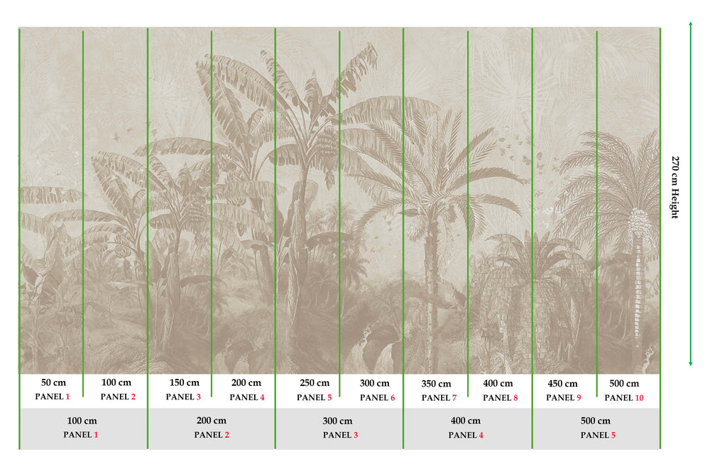 Oyster Grey Antique Botanical Jungle Scene Mural M3096
