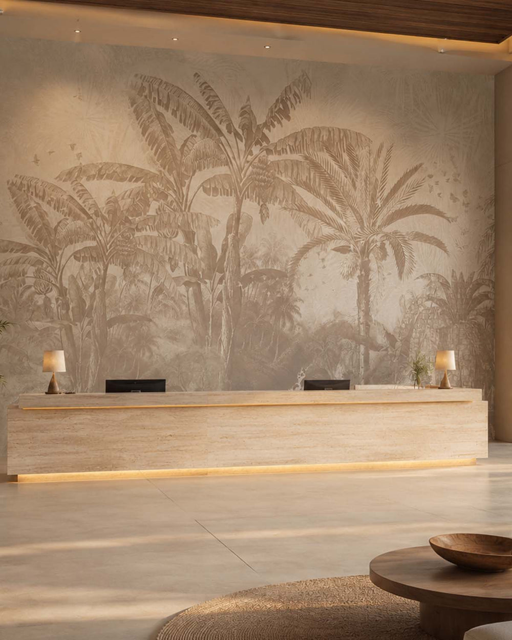 Oyster Grey Antique Botanical Jungle Scene Mural M3096