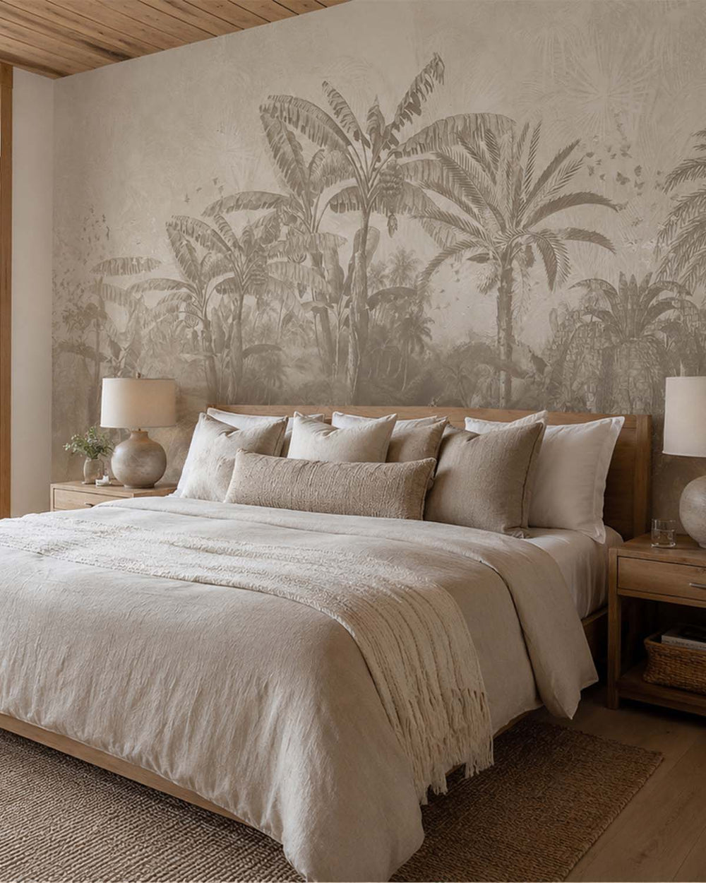 Oyster Grey Antique Botanical Jungle Scene Mural M3096