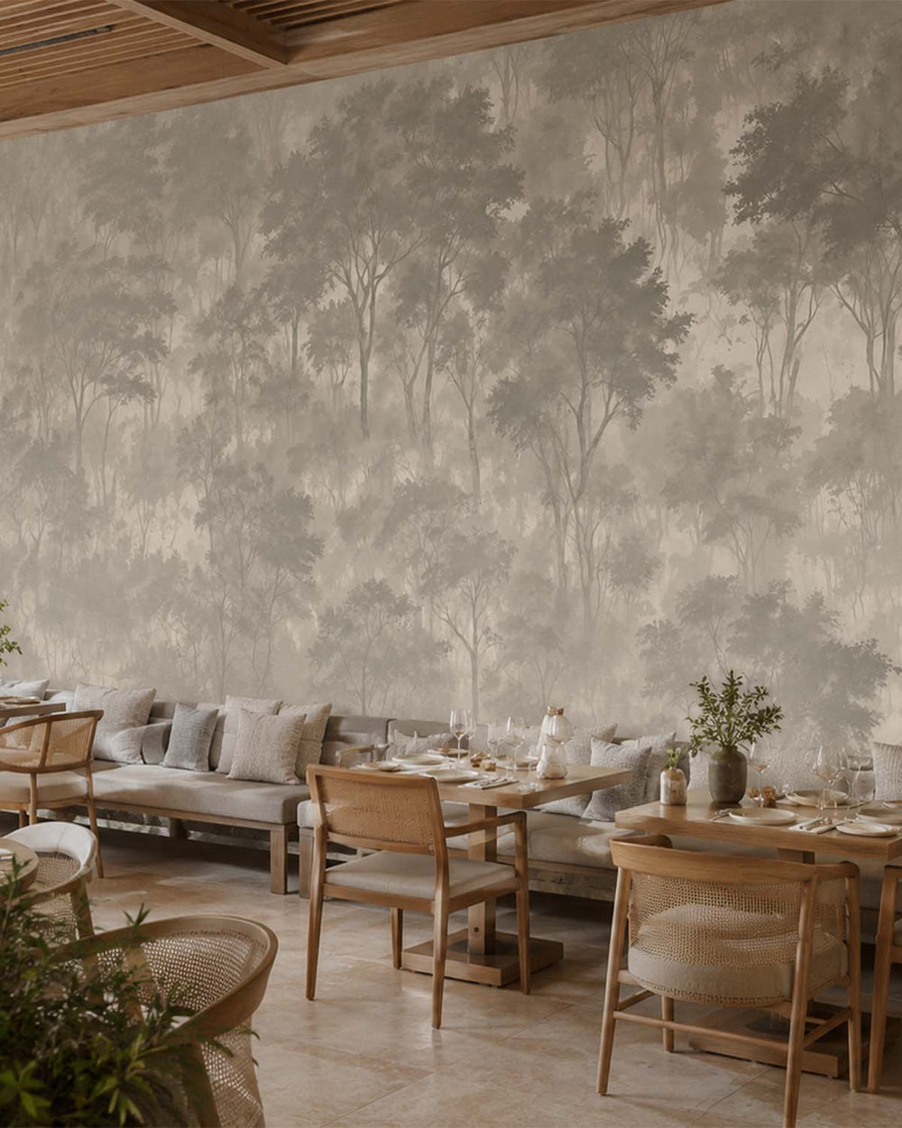 Smoky Day Serenity Forest Mural M3102