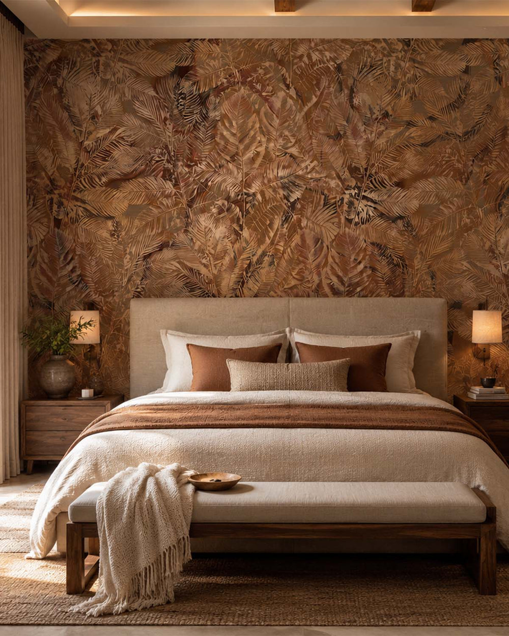 Loquat Brown Luxe Earthy Palm Abstract Mural M3103