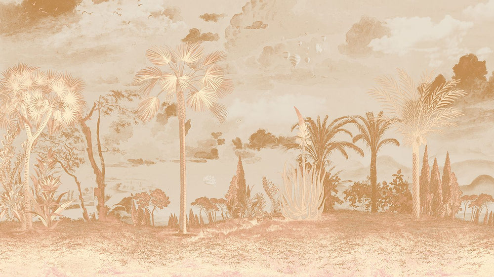 Twine Brown Vintage Tropical Oasis Mural M3106
