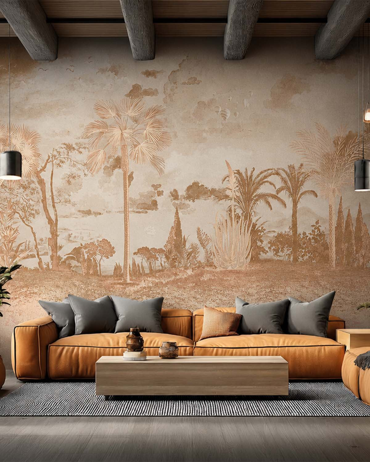 Twine Brown Vintage Tropical Oasis Mural M3106
