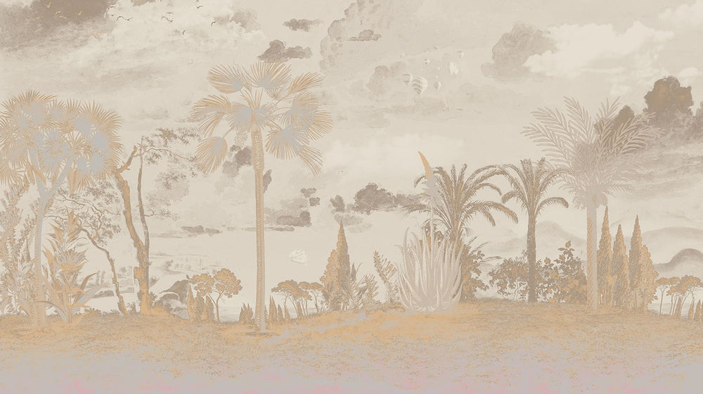 Silver Sand Vintage Tropical Oasis Mural M3107
