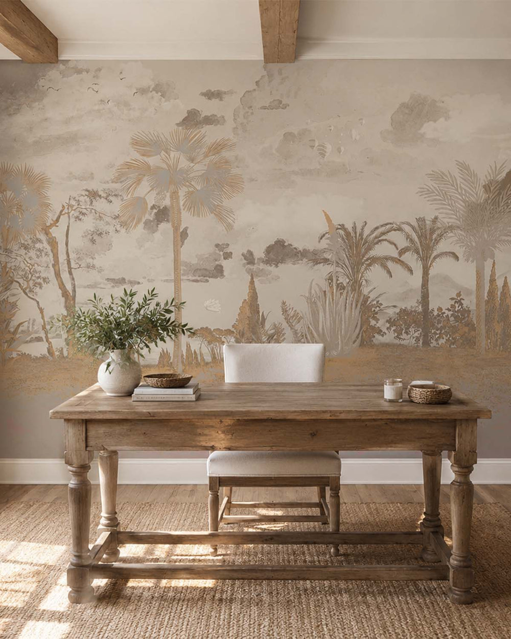 Silver Sand Vintage Tropical Oasis Mural M3107