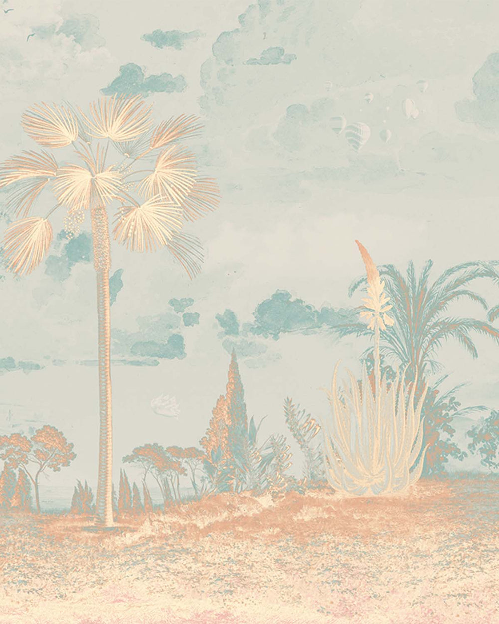 Shadow Green Vintage Tropical Oasis Mural M3108