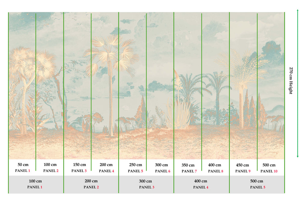 Shadow Green Vintage Tropical Oasis Mural M3108