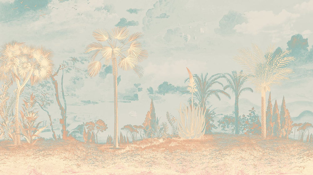Shadow Green Vintage Tropical Oasis Mural M3108