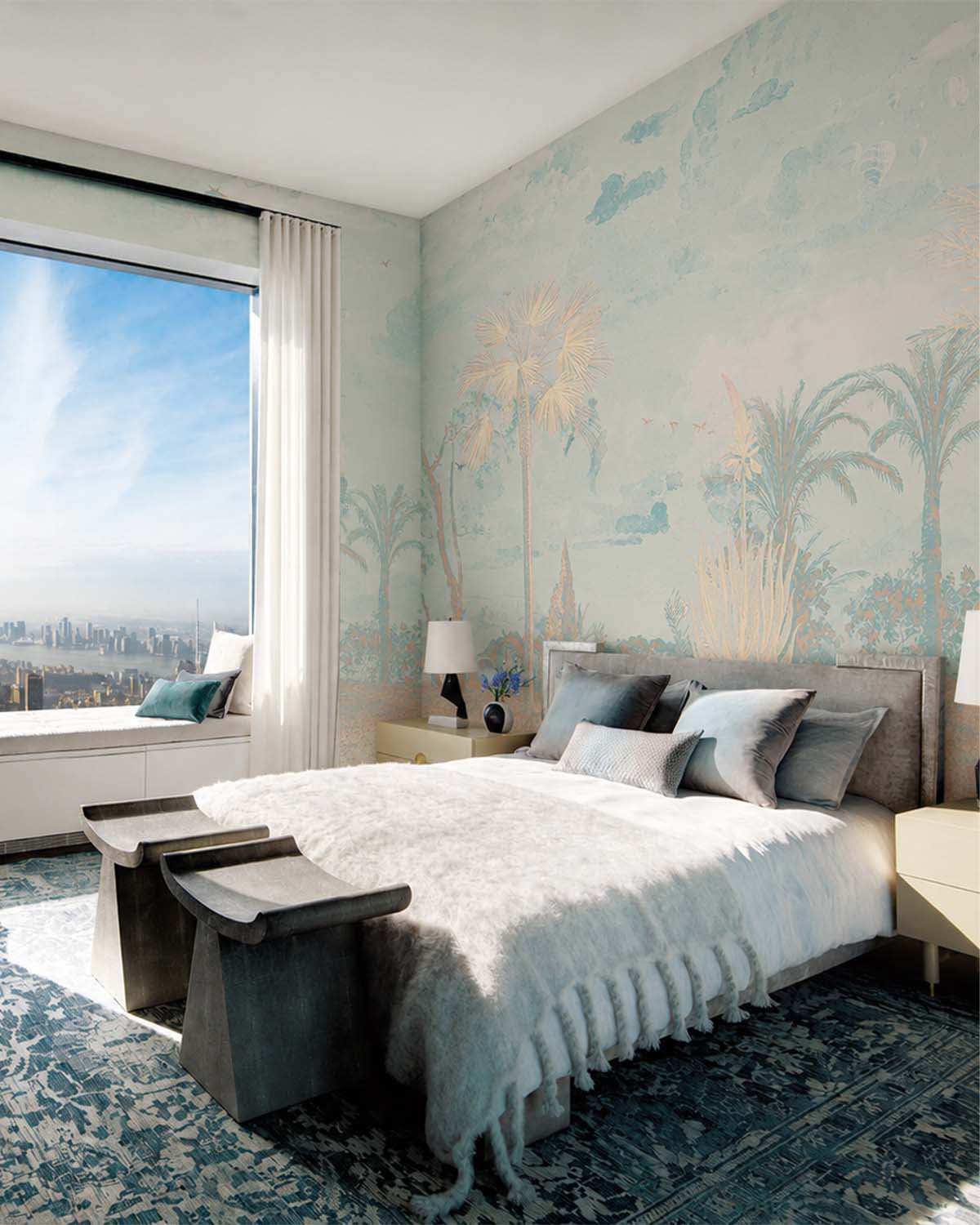 Shadow Green Vintage Tropical Oasis Mural M3108