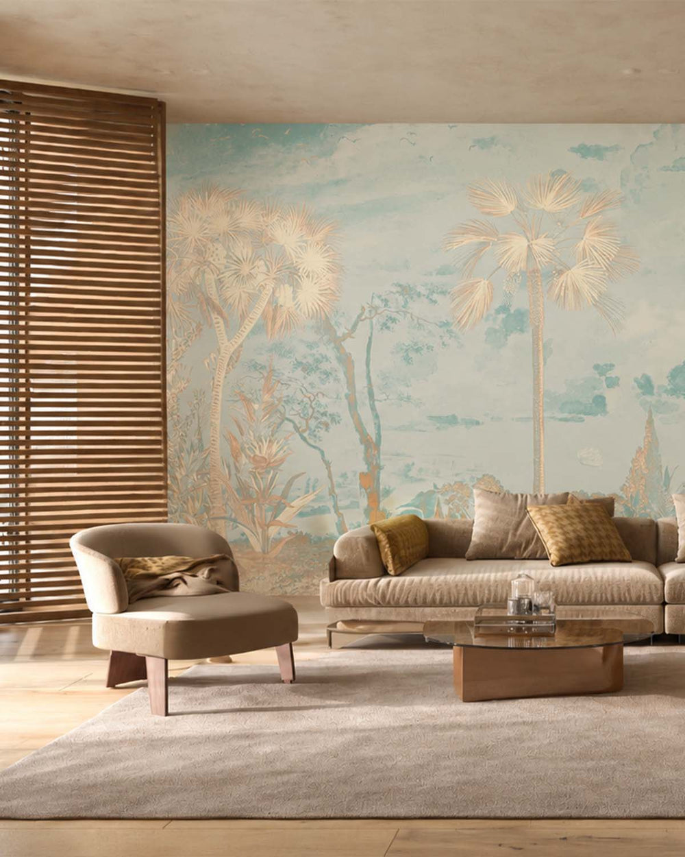 Shadow Green Vintage Tropical Oasis Mural M3108