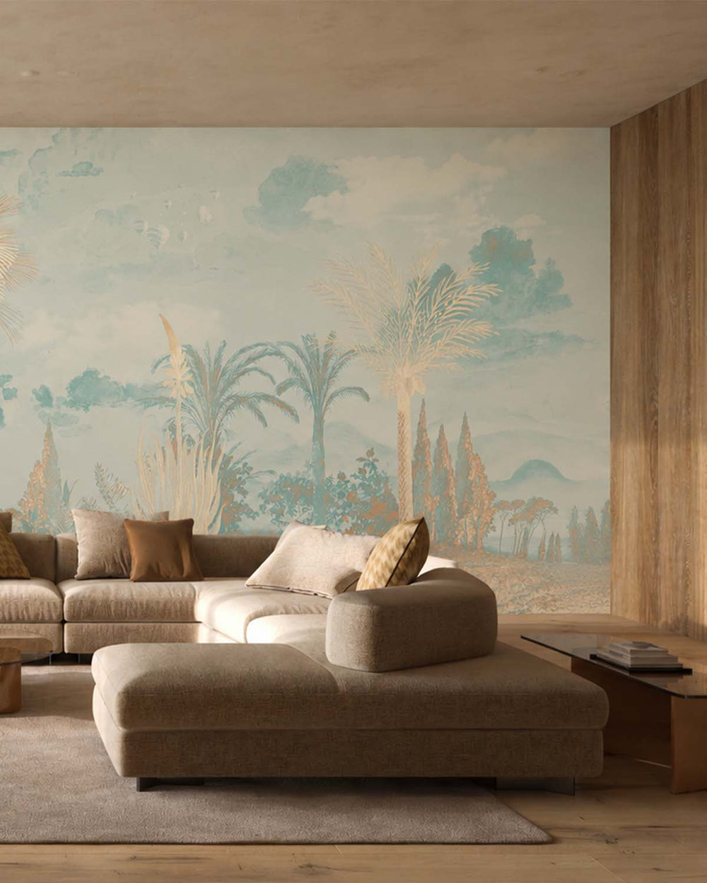Shadow Green Vintage Tropical Oasis Mural M3108