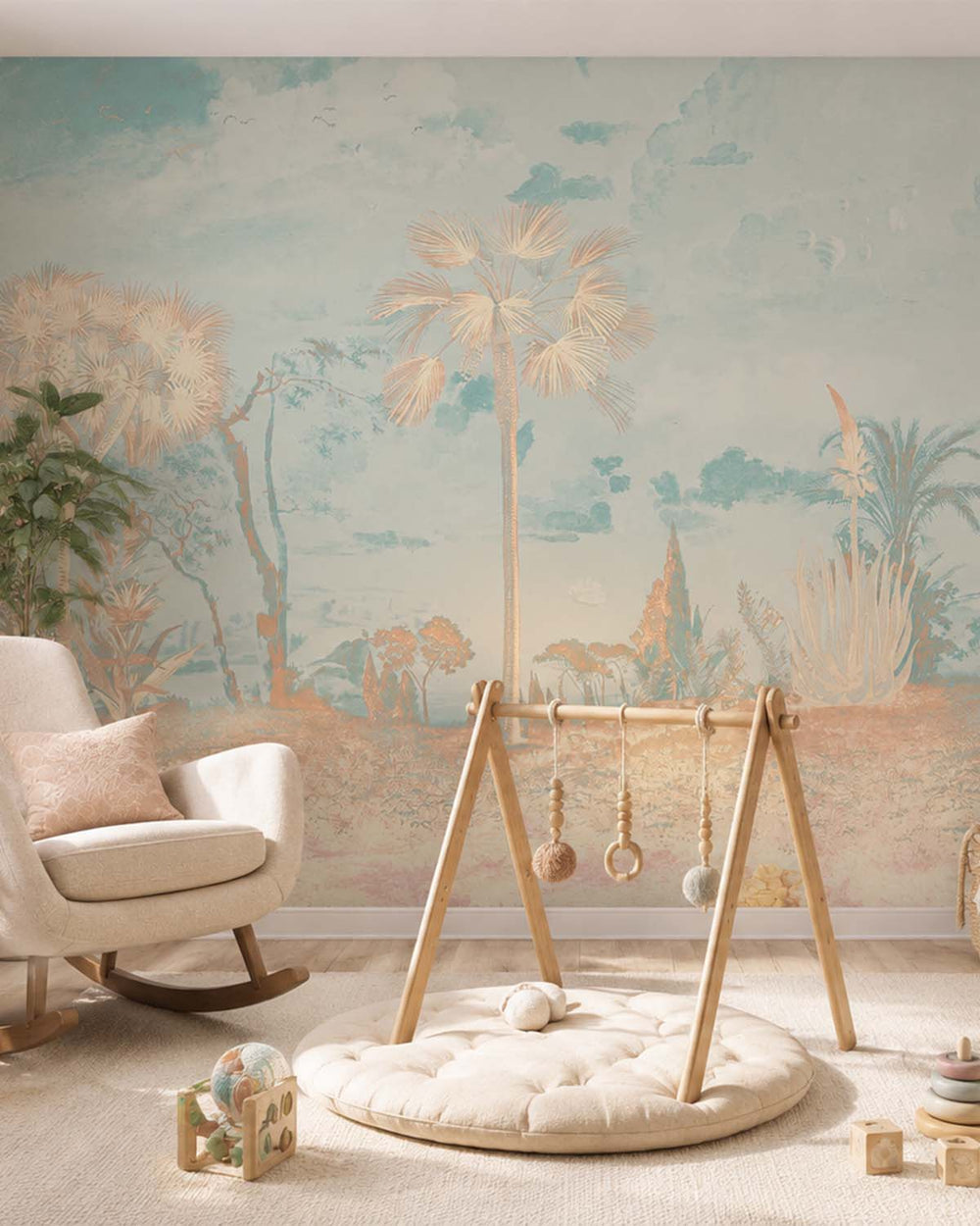 Shadow Green Vintage Tropical Oasis Mural M3108
