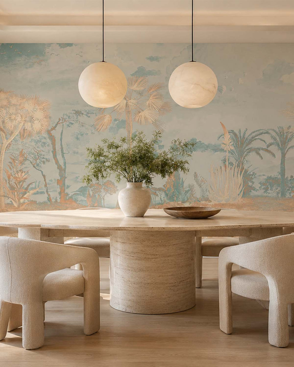Shadow Green Vintage Tropical Oasis Mural M3108